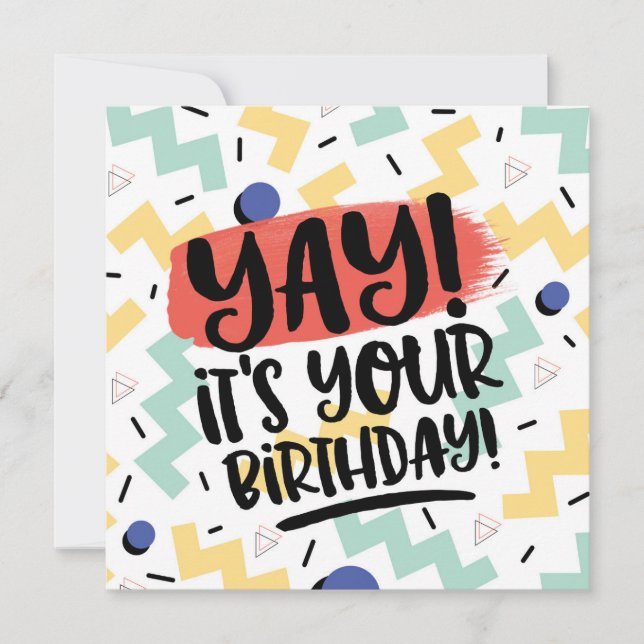 Tarjeta Festiva Yay, it's your birthday memphis eighties style men (Anverso)