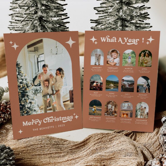 Tarjeta Festiva Year In Review Boho Arch Photo Christmas Card (Subido por el creador)
