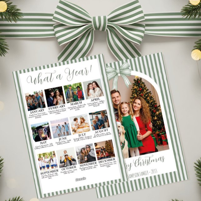 Tarjeta Festiva Year in Review Christmas Arch Photo & Green Bow (Subido por el creador)