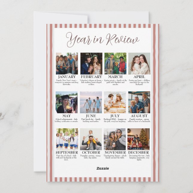 Tarjeta Festiva Year in Review Christmas with Arch Photo & Red Bow (Reverso)