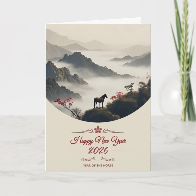 Tarjeta Festiva Year of the Horse 2026 Chinese New Year Mountain  (Anverso)