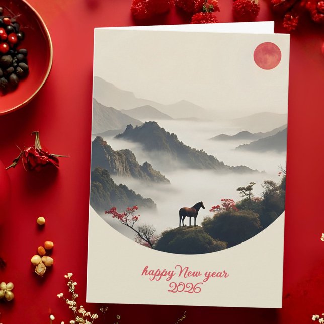 Tarjeta Festiva Year of the Horse 2026 Chinese New Year Mountain  (Subido por el creador)