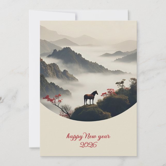 Tarjeta Festiva Year of the Horse 2026 Chinese New Year Mountain (Anverso)
