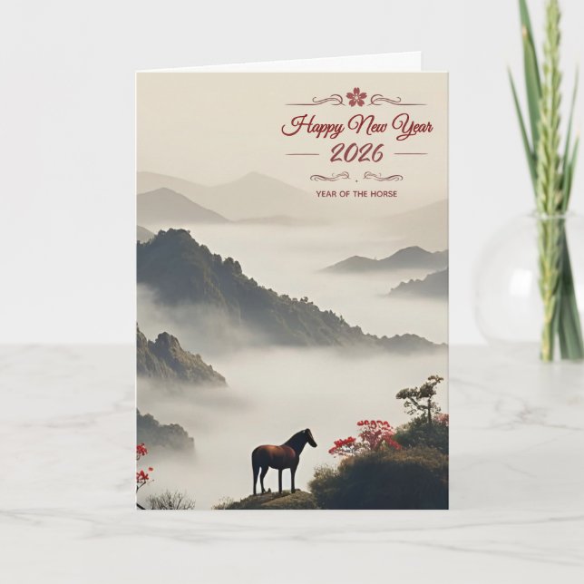 Tarjeta Festiva Year of the Horse 2026 Chinese New Year Mountain (Anverso)