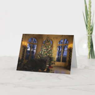 Tarjeta Festiva Yegua frisia debajo del árbol