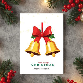 Tarjeta Festiva Yellow Christmas Bells Holiday Greeting Card