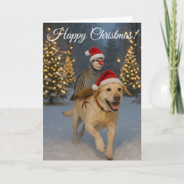Tarjeta Festiva Yellow Labrador and Partridge Christmas card