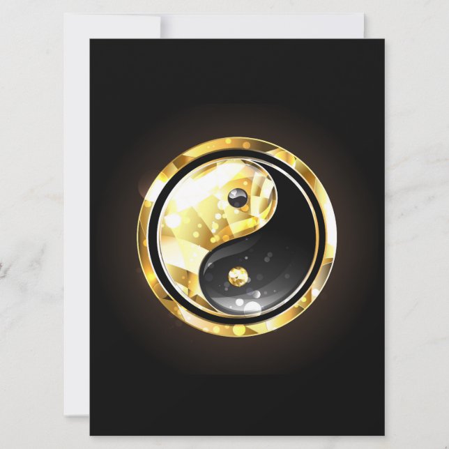 Tarjeta Festiva Yin Yang dorado en negro (Anverso)