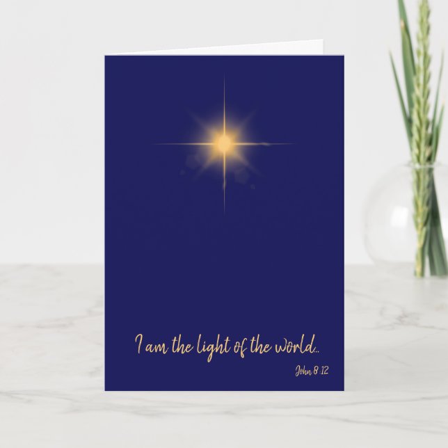 Tarjeta Festiva Yo soy la luz del mundo estrella de oro cielo azul (Anverso)
