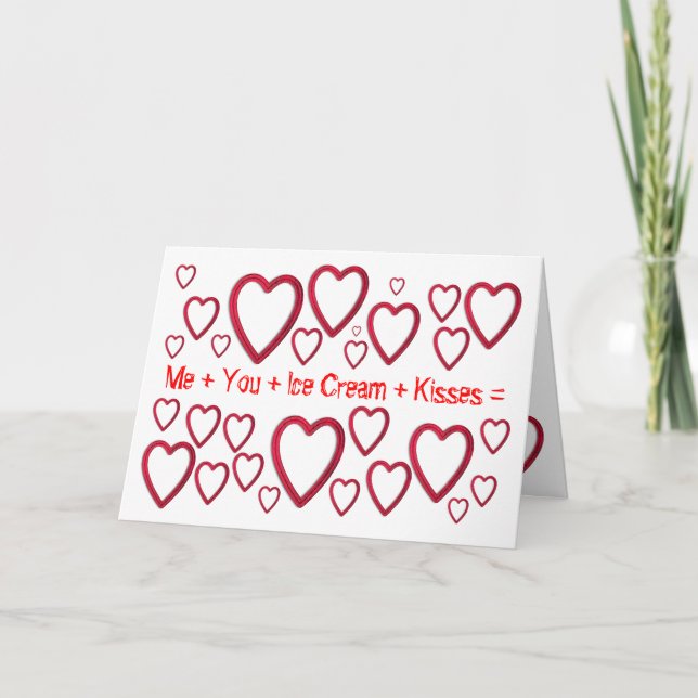 Tarjeta Festiva Yo+Usted+ Helado + Besos = día de San Valentín (Anverso)