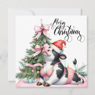 Tarjeta Festiva Yoga de vaca con decoración de Navidades