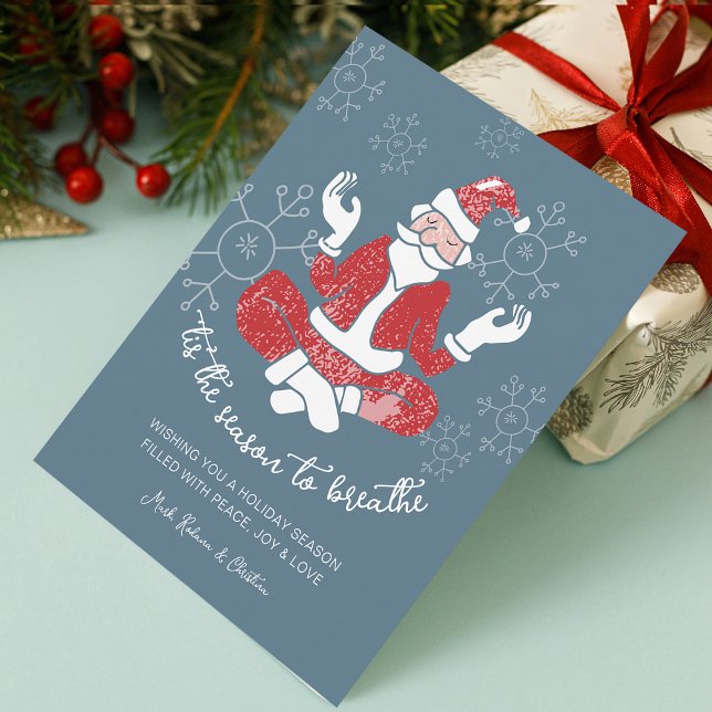 Tarjeta Festiva Yoga Festivo Santa Temporada para Respirar (Festive Yoga Santa Season to Breathe Holiday Card)