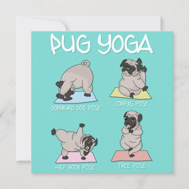 Tarjeta Festiva Yoga Pug (Anverso)