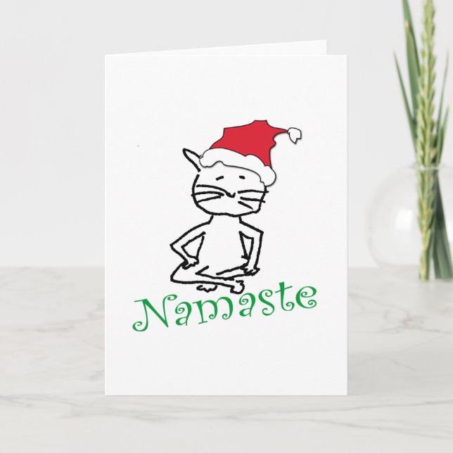 Tarjeta Festiva Yoga Santa Cat (Anverso)