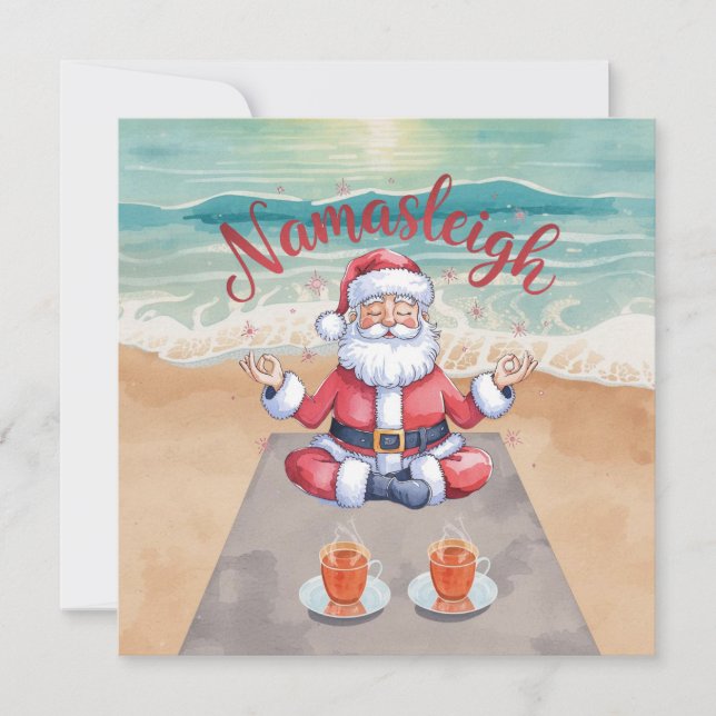 Tarjeta Festiva Yoga santa  zen before ten by the beach  (Anverso)