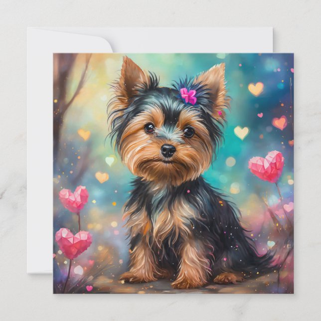 Tarjeta Festiva Yorkie de San Valentín (Anverso)