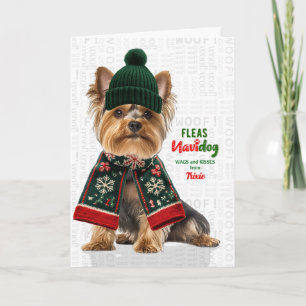 Tarjeta Festiva Yorkie Perro Divertido Pulgas Navidog con Nombre