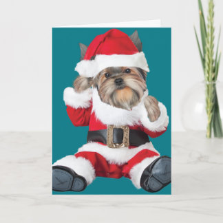 Tarjeta Festiva Yorkie Puppy Santa