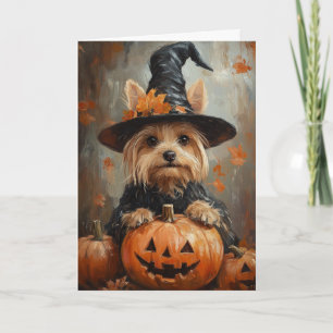 Tarjeta Festiva Yorkie Witch Halloween
