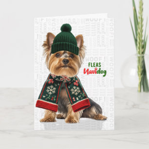 Tarjeta Festiva Yorkshire Terrier Divertidas Pulgas Navidog Navida