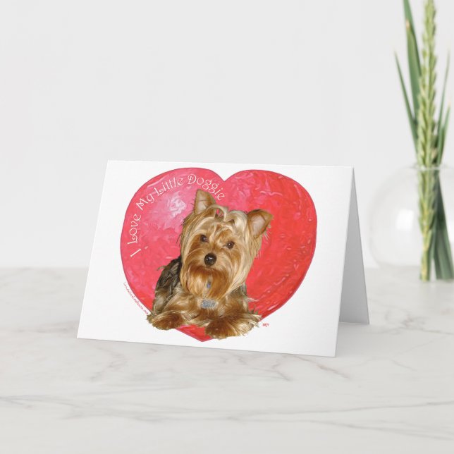 Tarjeta Festiva Yorkshire Terrier El día de San Valentín (Anverso)