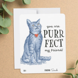 Tarjeta Festiva You Are "Purrfect" Pun Valentine Grey Kitty Cat