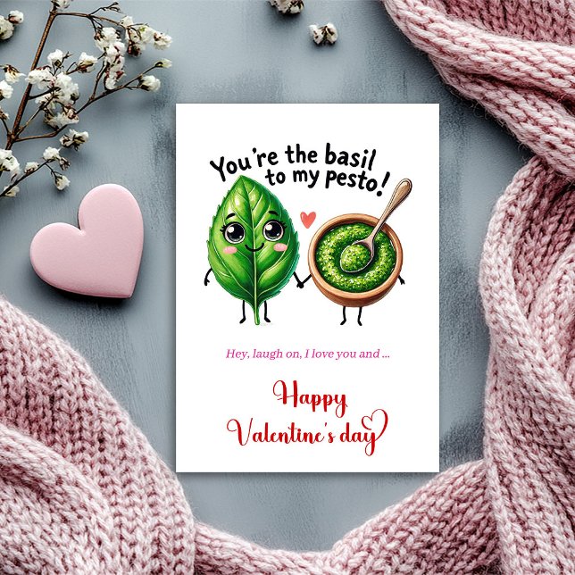Tarjeta Festiva You are the basil to my pesto Funny Valentine's (You are the basil to my pesto Funny Valentine's Holiday Card )