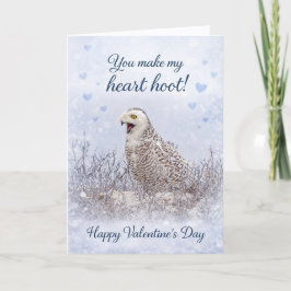 Tarjeta Festiva You Make My Heart Hoot: Snowy Owl Valentine’s Day