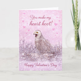 Tarjeta Festiva You Make My Heart Hoot: Snowy Owl Valentine’s Day