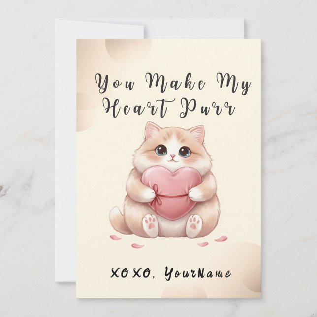 Tarjeta Festiva You Make My Heart Purr Cat Valentine Card (Anverso)