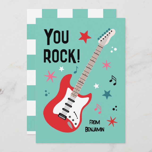 Tarjeta Festiva You rock guitar classroom valentine's day card (Anverso / Reverso)