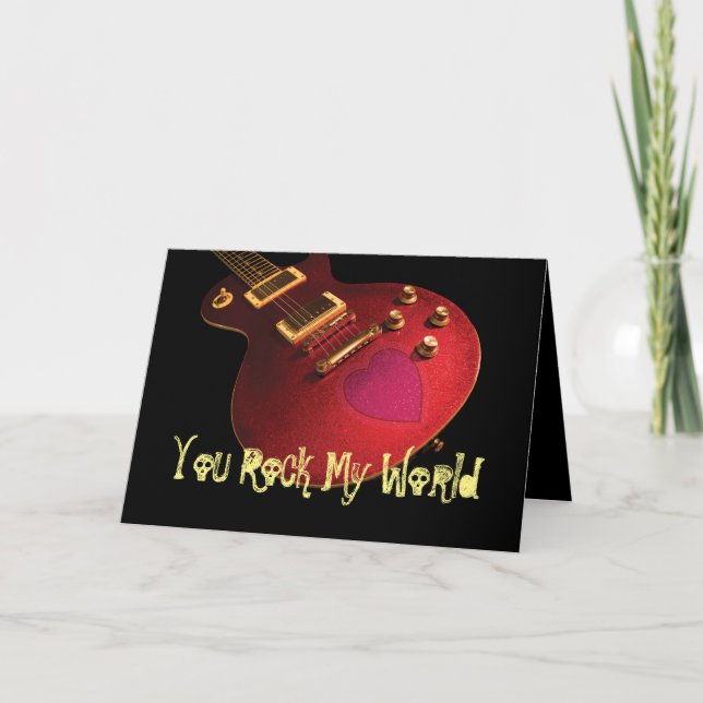 Tarjeta Festiva You Rock My World Rockstar Guitar Heart Valentine (Anverso)