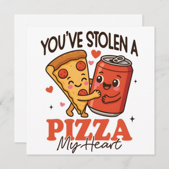Tarjeta Festiva You’ve Stolen a Pizza My Heart Flat Holiday Card  (Anverso / Reverso)