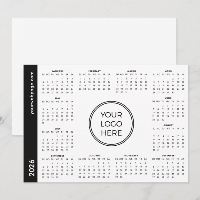 Tarjeta Festiva Your Logo Here 2026 white Magnetic Calendar (Anverso / Reverso)