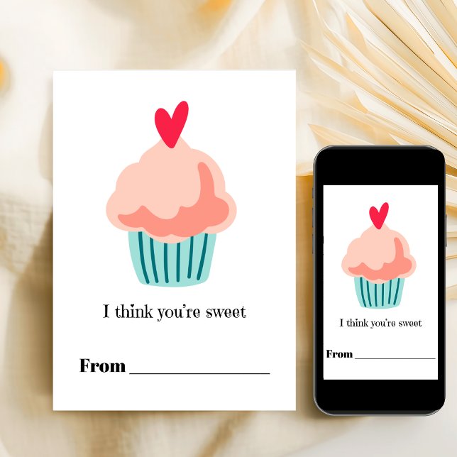 Tarjeta Festiva You're sweet pink cupcake Valentine Printable (You're sweet pink cupcake Valentine Printable Holiday Card)