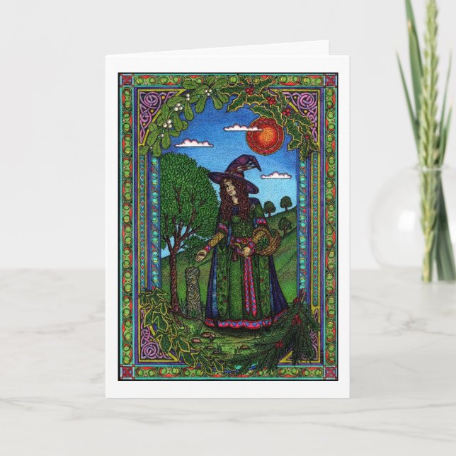 Tarjeta Festiva Yule, árbol de hoja perenne dos (Anverso)