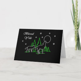 Tarjeta Festiva Yule bendecido Pagan con los lobos y la luna