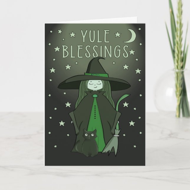 Tarjeta Festiva Yule Blessings Cheeky Witch (Anverso)