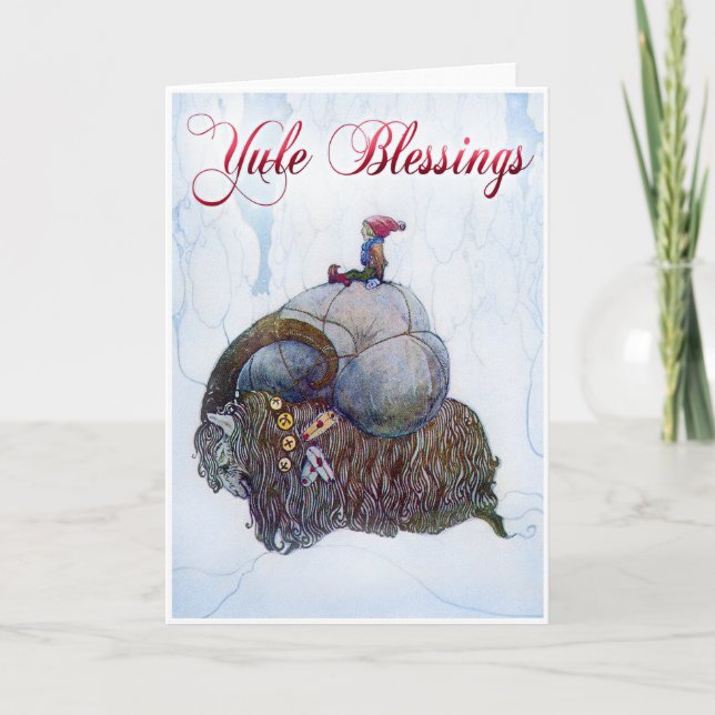 Tarjeta Festiva Yule Blessings - Vintage Julbocken (Anverso)