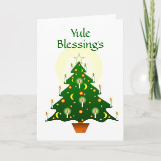 Tarjeta Festiva Yule Blesss with Yule Tree Pagan Wiccan Card