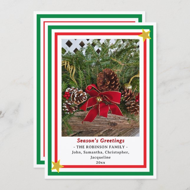 Tarjeta Festiva Yule Log Red Bow Green Red INSERT PHOTO  (Anverso / Reverso)