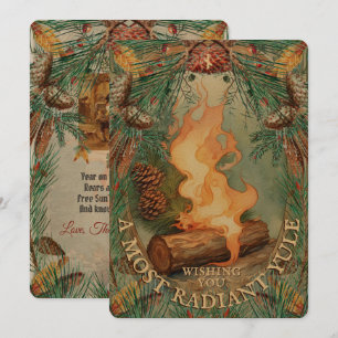 Tarjeta Festiva Yule Log Vintage Winter Solstice Card - Nauthiz