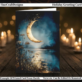 Tarjeta Festiva Yule & Winter Solstice Moonlight Water Reflection