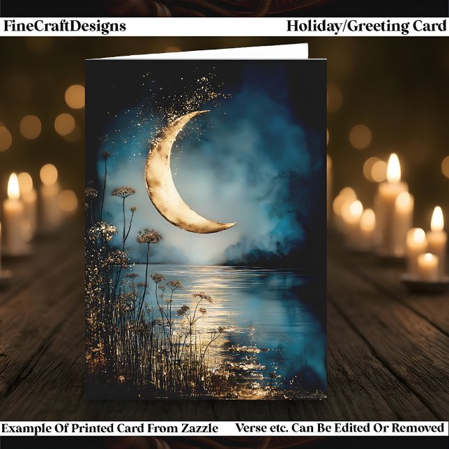 Tarjeta Festiva Yule & Winter Solstice Moonlight Water Reflection (Subido por el creador)