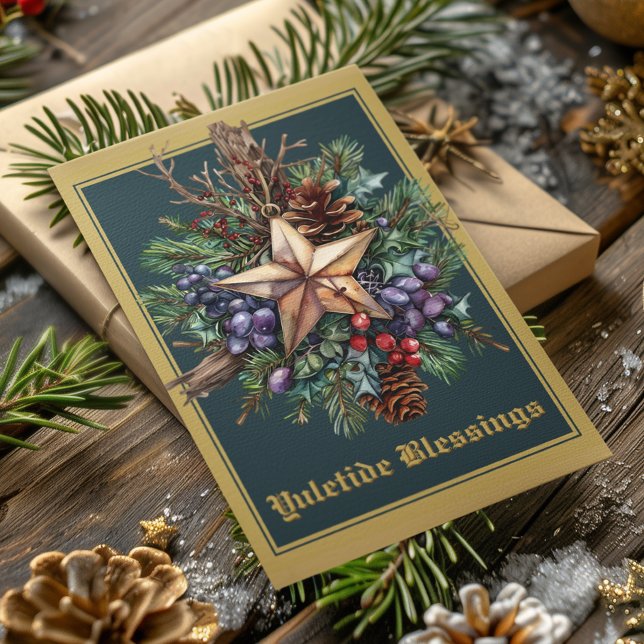 Tarjeta Festiva Yuletide Blessings Winter Solstice Holiday Card (Subido por el creador)