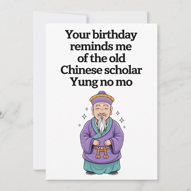 Tarjeta Festiva Yung No Mo, un becario chino de cumpleaños diverti (Anverso)