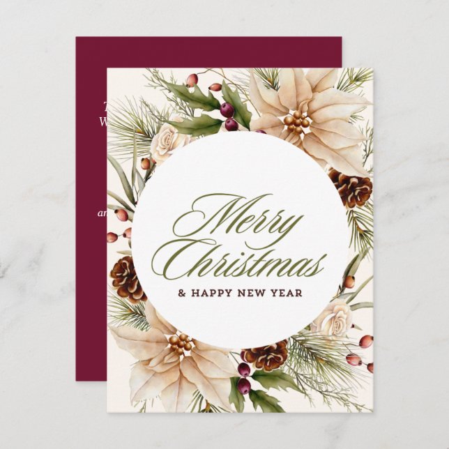 Tarjeta Festiva z100daysxmas,bosque,árboles,bosque acuarela,paseo, (Anverso / Reverso)