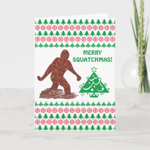 Tarjeta Festiva Z Bigfoot Sasquatch que camina feliz Squatchmas