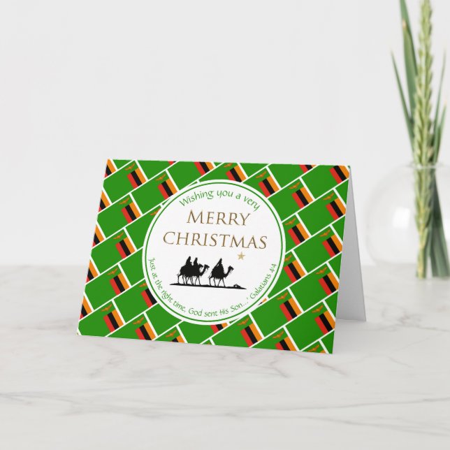 Tarjeta Festiva ZAMBIA Navidades DE BANDERA ZAMBIAN Tres Hombres S (Anverso)