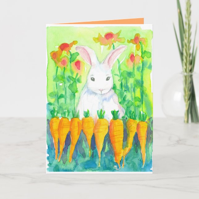 Tarjeta Festiva Zanahorias Blancas Felices Pascuas (Anverso)